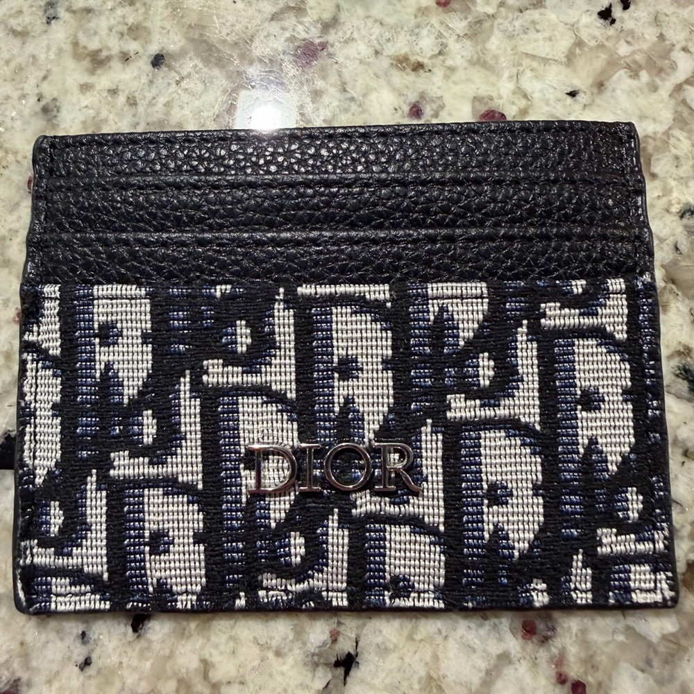 Dior Black, Navy & Beige Logo Canvas Card Holder / Card Wallet
